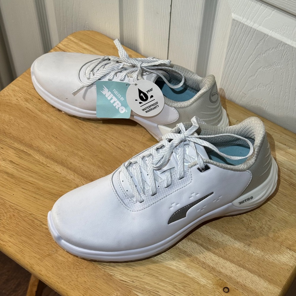 PUMA PHANTOMCAT NITRO Golf Shoes Mens 8.5 White Silver Waterproof 310614-03